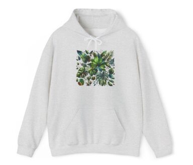 Gray Hoodie with Leaf Print Design