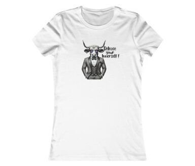 White T-shirt with Bull Illustration and Text