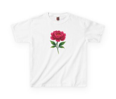 White T-Shirt with Pink Flower Design