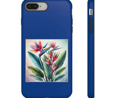 Funda de teléfono azul con diseño floral