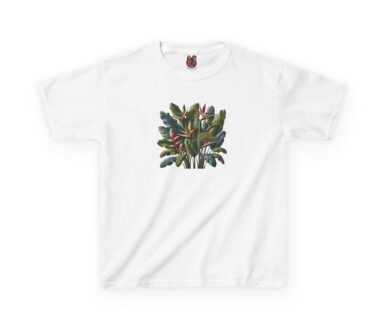 White T-Shirt with Tropical Plant Design