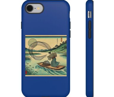Étui de téléphone bleu avec illustration japonaise