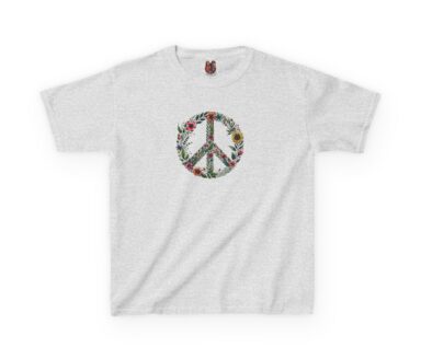 Gray T-Shirt with Floral Peace Sign Design