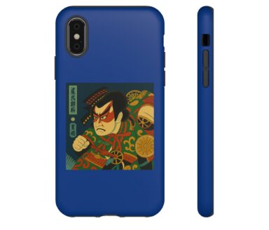 Coque de téléphone bleue avec illustration de samouraï