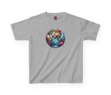Camiseta gráfica con diseño colorido de la Tierra