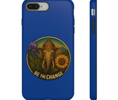 Blue Phone Case with Elephant and Floral Design