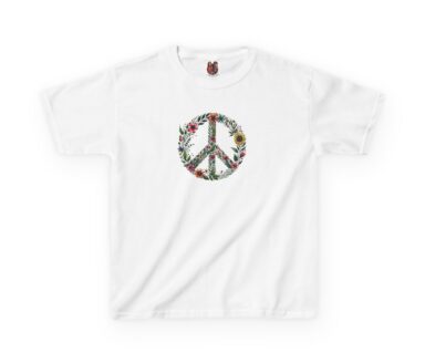 White T-Shirt with Peace Symbol Design