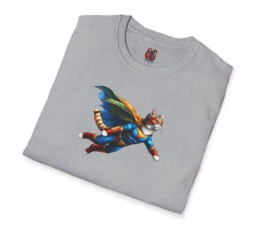 Grijs T-shirt met Kat Superheld Ontwerp