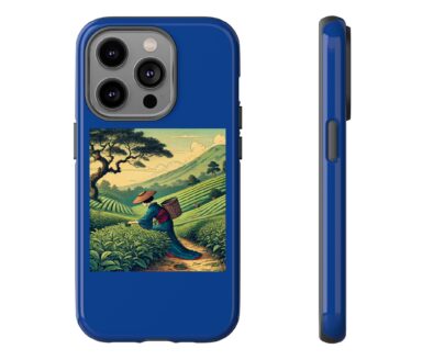Étui de téléphone bleu avec un design de paysage vintage