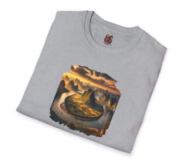 Camiseta gris con diseño de paisaje