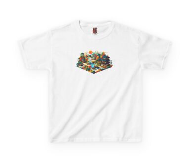 Camiseta blanca con diseño gráfico colorido