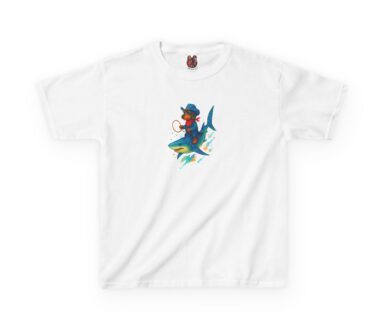 T-shirt blanc avec un motif de requin coloré