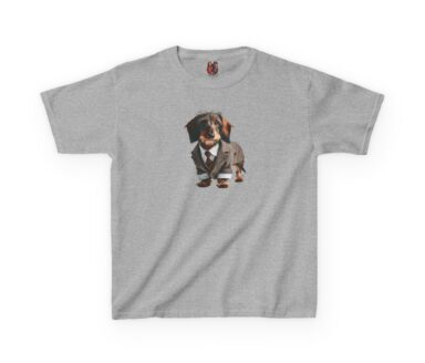 Dachshund in a Suit on a Gray T-Shirt