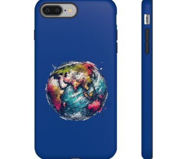 Blue Phone Case with World Map Design