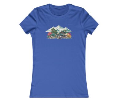Camiseta azul con diseño de montaña