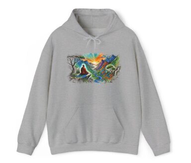 Gray Hoodie with Colorful Nature Design