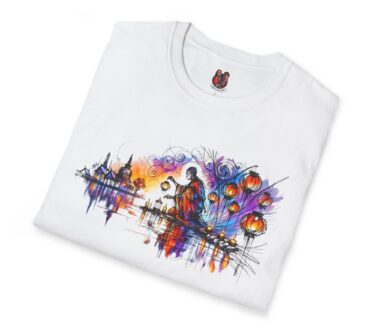 T-shirt blanc avec un design graphique coloré