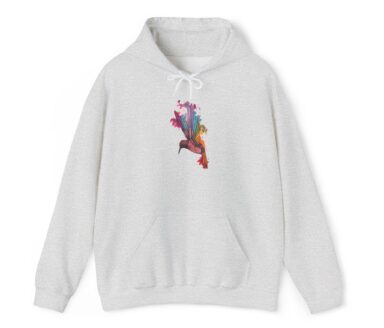 Sudadera gris con diseño de pájaro colorido