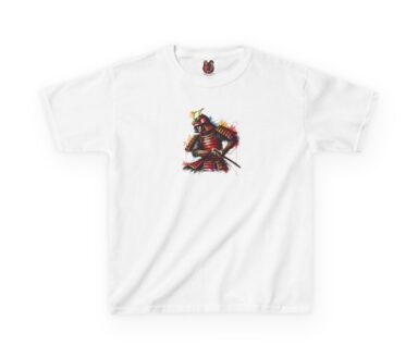 T-shirt blanc avec graphique de samouraï