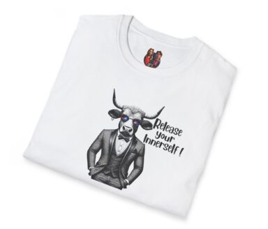White T-shirt with Cow Graphic and Text