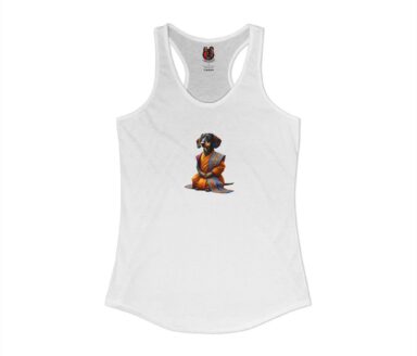 Dachshund con camiseta sin mangas y bata naranja