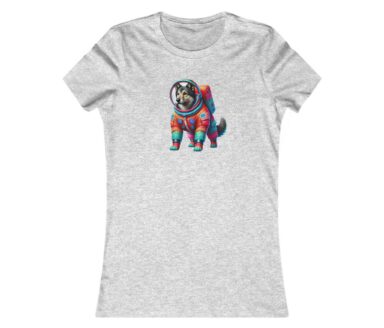 T-shirt gris avec un dessin de chien astronaute