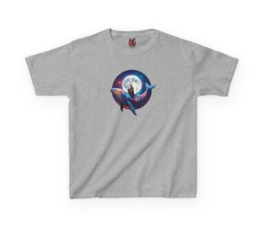 T-shirt gris avec motif baleine et astronaute