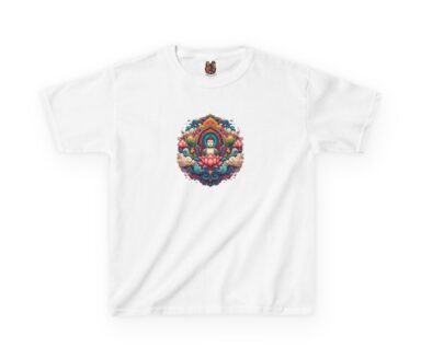 T-shirt blanc avec un design de Bouddha coloré