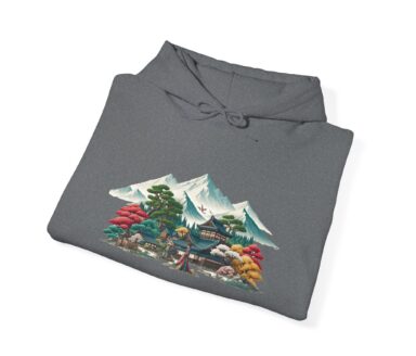 Sweat à capuche gris avec motif paysage de montagne