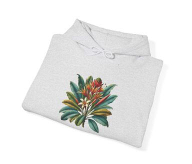 Gray Hoodie with Tropical Plant Design