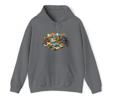 Sweat à capuche gris avec un motif graphique coloré