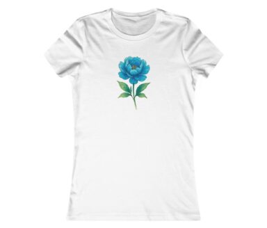 White T-Shirt with Blue Flower Design