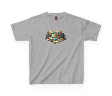 Camiseta gris con diseño gráfico colorido