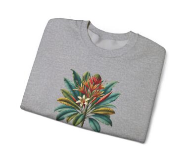 Gray Sweatshirt with Tropical Plant Design