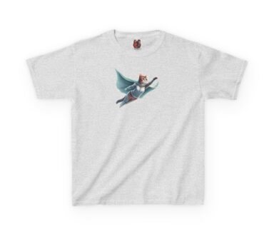 T-shirt gris avec un dessin de chat de dessin animé
