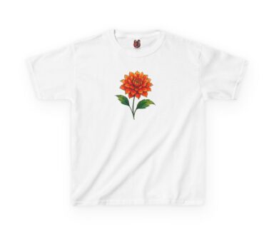 White T-shirt with Orange Flower Design