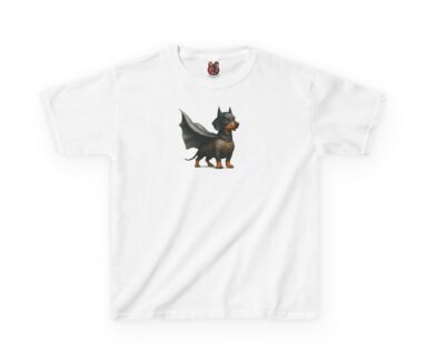 T-shirt de chien de dessin animé avec une cape de super-héros