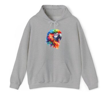 Gray Hoodie with Colorful Parrot Design
