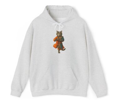 Sudadera gris con diseño de gato