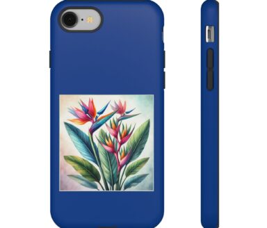 Funda de teléfono azul con diseño floral tropical