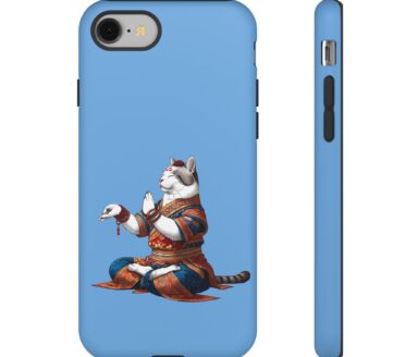 Coque de téléphone chat avec fond bleu