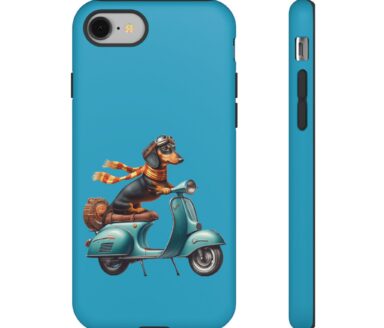 Étui de téléphone pour teckel en scooter