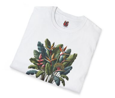 Camiseta blanca con diseño de planta tropical