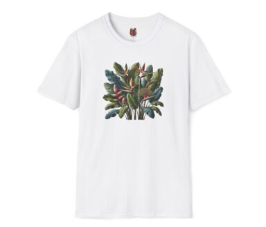 Camiseta blanca con diseño de planta tropical