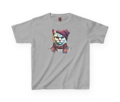 Gray T-Shirt with Cat Illustration