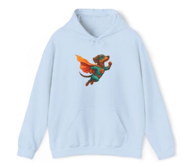 Light Blue Hoodie with Superhero Dog Design