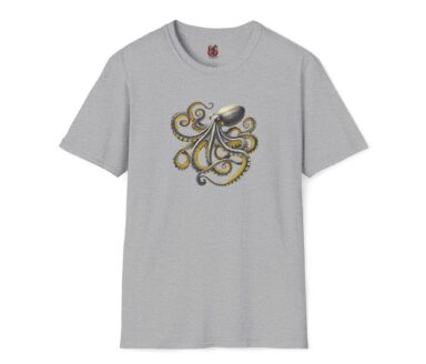 T-shirt gris avec motif pieuvre