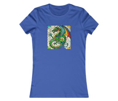 Blue T-Shirt with Dragon Stained Glass Design