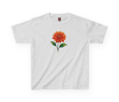 Gray T-Shirt with Orange Flower Design