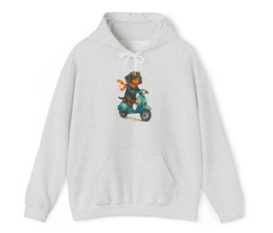 Gray Hoodie with Dog Riding a Scooter Design